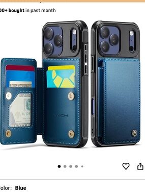 Premium Blue Leather Wallet Phone Case with Card Slot